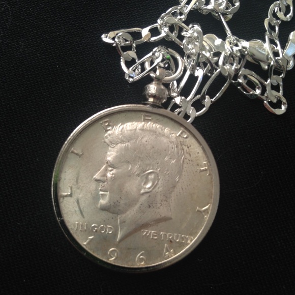 1964 Silver Half Dollar Coin, 18in 925 Chain - Picture 1 of 8